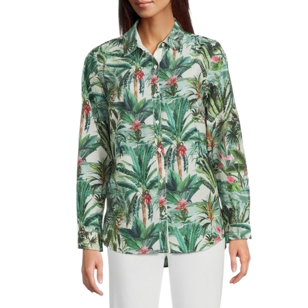 J.McLaughlin Britt Tropical Floral Print Silk Cotton Long Sleeve NWOT Size L - Picture 14 of 16
